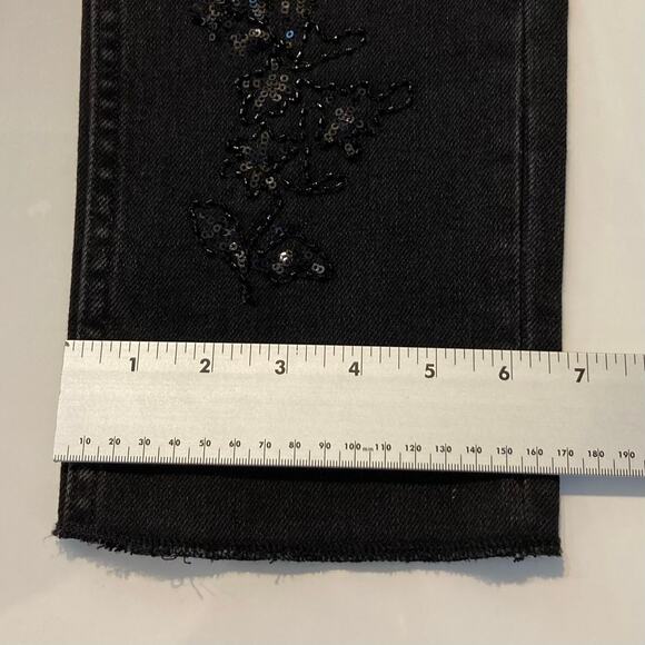 NWT SANDRO PARIS Jeans 36 Waist~27”Black Sequins Embroidery RawHem Straight”Alis - Picture 15 of 16